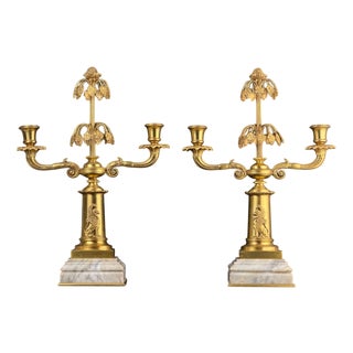 Antique French Gilt Bronze Candelabras with Marble Bases, 1890s, Set of 2 For Sale