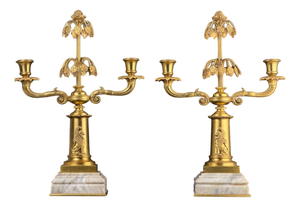 Antique French Gilt Bronze Candelabras with Marble Bases, 1890s, Set of 2