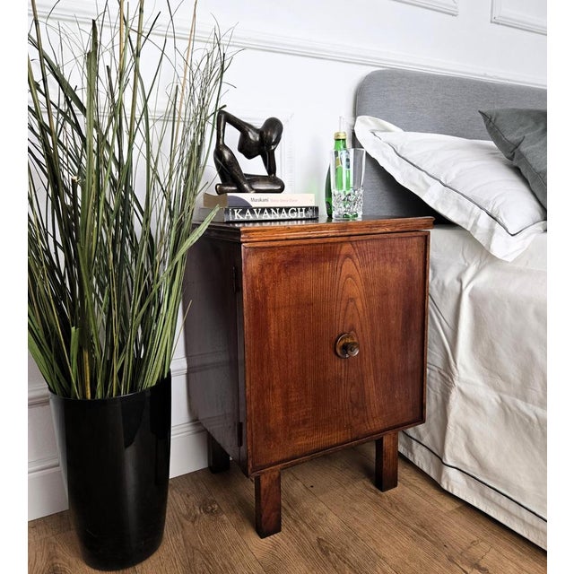 Beautiful Italian 1950s Mid-Century Modern pair of night stands bed side tables with simple and elegant wooden squared...