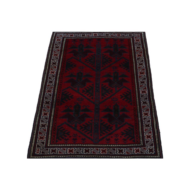 Tribal 1950s Vintage Baluch Tribal Rug in Red & Navy Blue Patterns by Rug & Kilim For Sale - Image 3 of 7