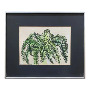 1970s Original Framed Watercolor of a Palm Tree