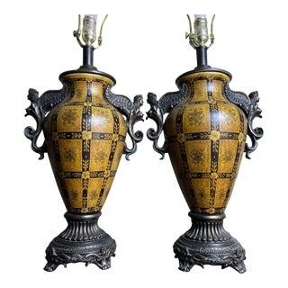Vintage Neoclassical-Style Figural Urn Table Lamps With Winged Figures - Pair For Sale