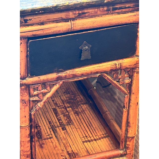 Late 19th Century Antique 19th Century Chinese Rattan Desk With Black Lacquer and Bamboo For Sale - Image 5 of 13