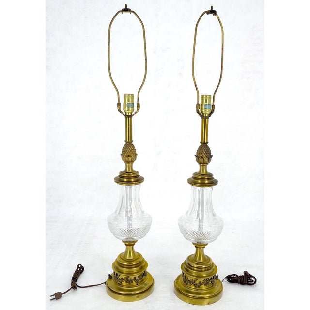 Pair of Cut Crystal & Brass Vase Shape Table Lamps c1970s For Sale - Image 12 of 17