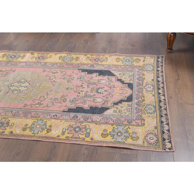 1970s Turkish Oushak Handmade Wool Cotton Pink Area Rug For Sale - Image 4 of 10
