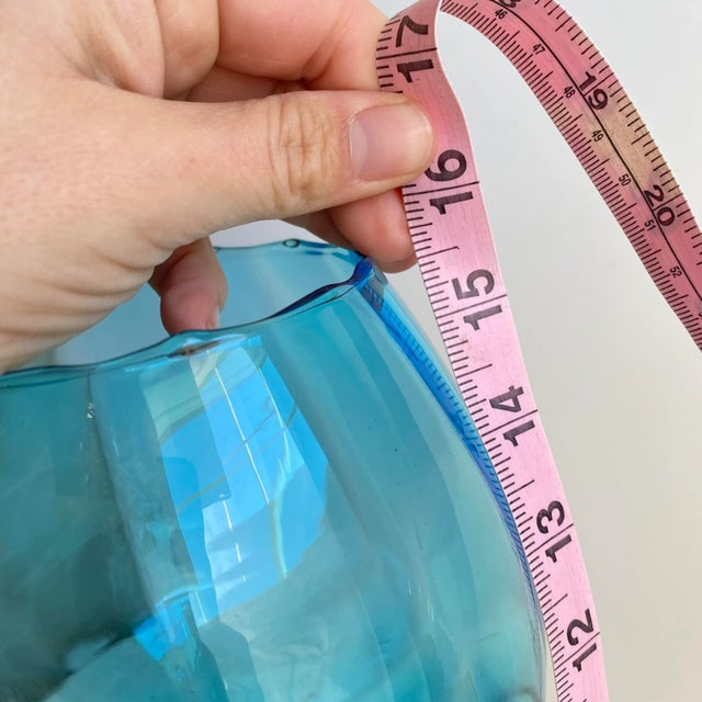 Vintage Empoli Optic Turquoise Blue Tall Italian Art Glass Vase 1960s Mid Century Modern For Sale - Image 11 of 12