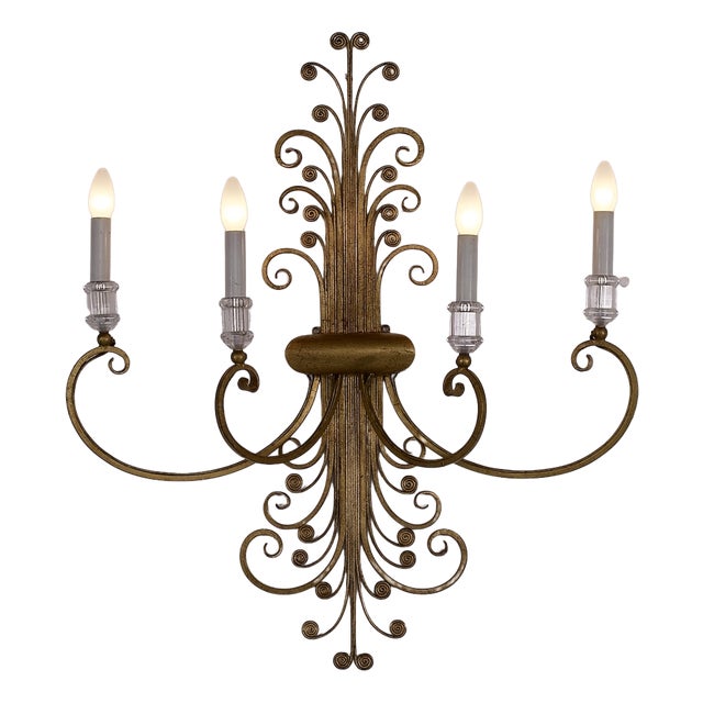 Florentine Style Gilded Wrought Iron Wall Sconce, 1970s For Sale