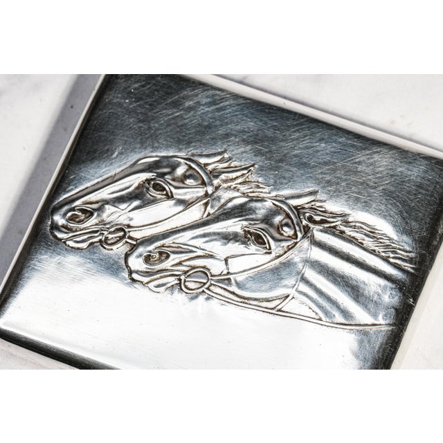 Metal Amazing High Quality Antique Horse Equestrian Theme 875 Imperial Russian Silver Cigarette Case Holder For Sale - Image 7 of 16