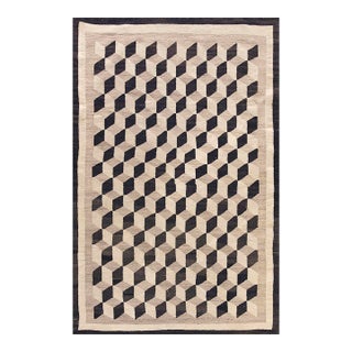 1920s Camel Tumbling Block American Navajo Carpet 3'4" X 4'10" Flatweave Wool Rug For Sale