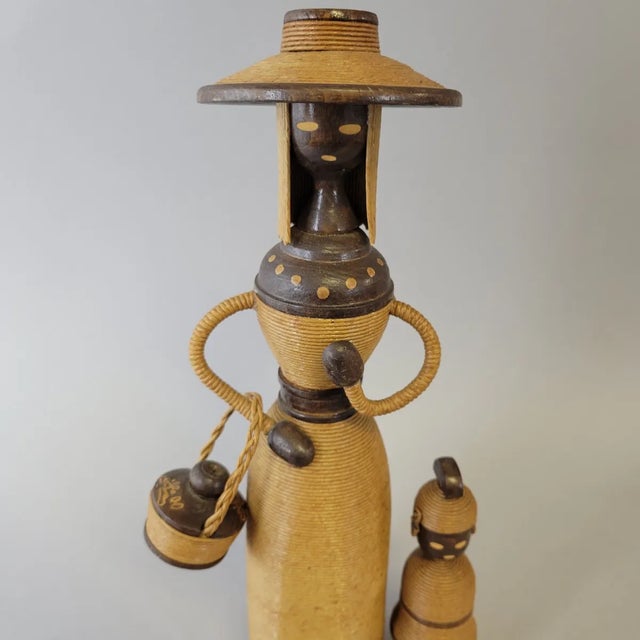 Folk Art Mid-Century Scandinavian Folk Art Straw-Wrapped Wooden Doll Set – Mother & Child For Sale - Image 3 of 12