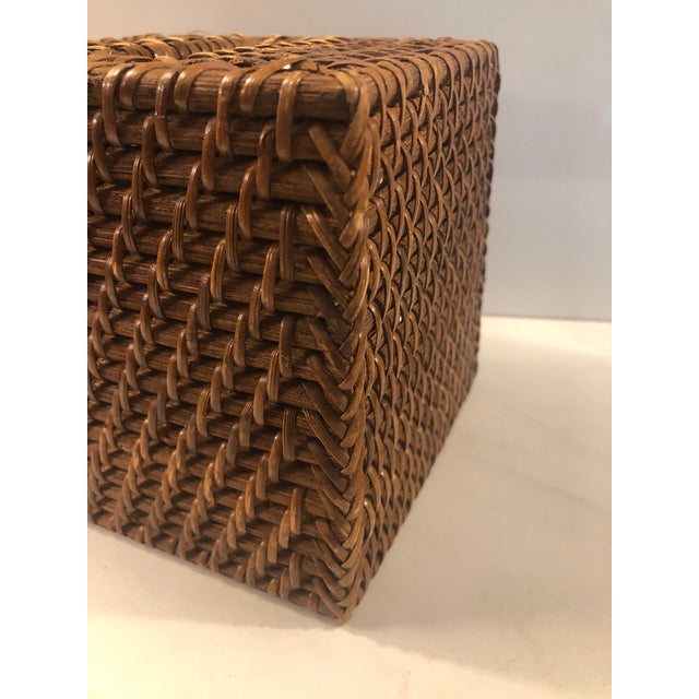 Coffee Vintage Rattan Tissue Box Cover With Rectangle Opening For Sale - Image 8 of 8