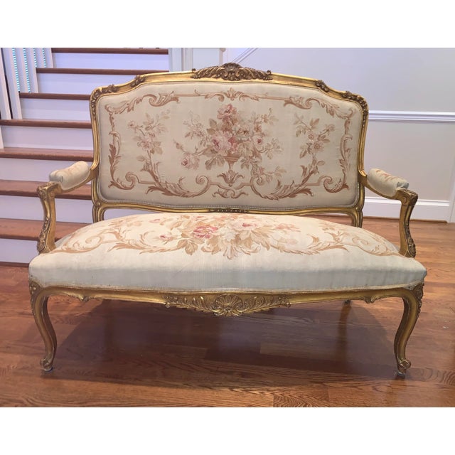 Antique French Loveseat Settee Sofa 19th Centuries Loui XV For Sale - Image 4 of 4