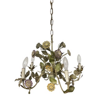 Vintage 1960s Tole Floral Chandelier For Sale