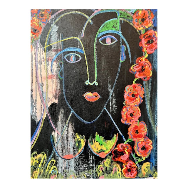 "I Wore Flowers" Abstract Figurative Contemporary Mixed Media Painting For Sale