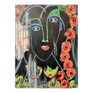 "I Wore Flowers" Abstract Figurative Contemporary Mixed Media Painting