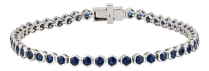 Geometric 5.54 Carat Blue Sapphire Hexagon Tennis Bracelet in 14k White Gold