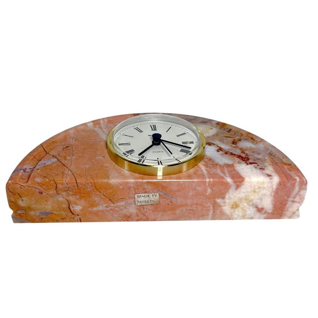 Art Deco Art Deco Staiger Quartz West Germany Mantel Clock Half-Moon Pink Marble Base For Sale - Image 3 of 9