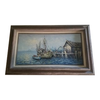 Seascape Oil on Canvas Painting With Distressed Barn Wood Frame Signed by Florence For Sale