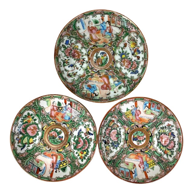 Set of 3 Chinese Export Porcelain Famille Rose Medallion Small Plates/ Saucers For Sale