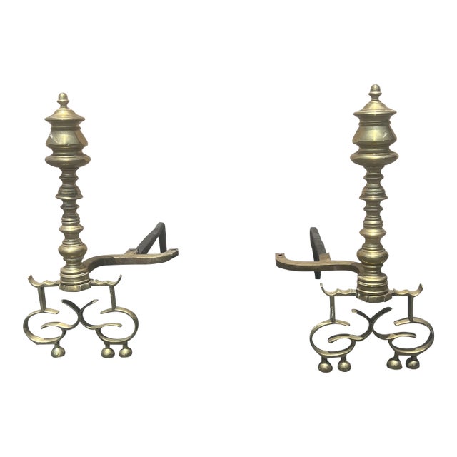 Antique English Brass Andirons - a Pair For Sale