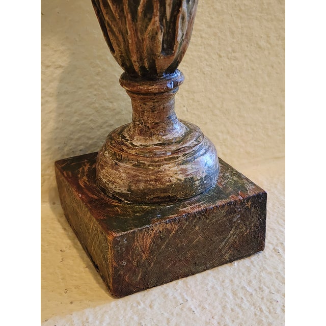 Arts & Crafts 19th Century Antique Hand Carved Wooden Candle Stand Holder For Sale - Image 3 of 8