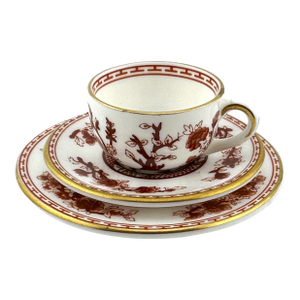 1970s Coalport Miniature Cup, Saucer & Plate – Indian Tree Pattern, Red With Gold Rim, Rare Collectible Trio