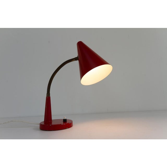 Vintage Danish Red and Brass Flexible Desk Lamp from Lyfa, 1950s For Sale - Image 9 of 17