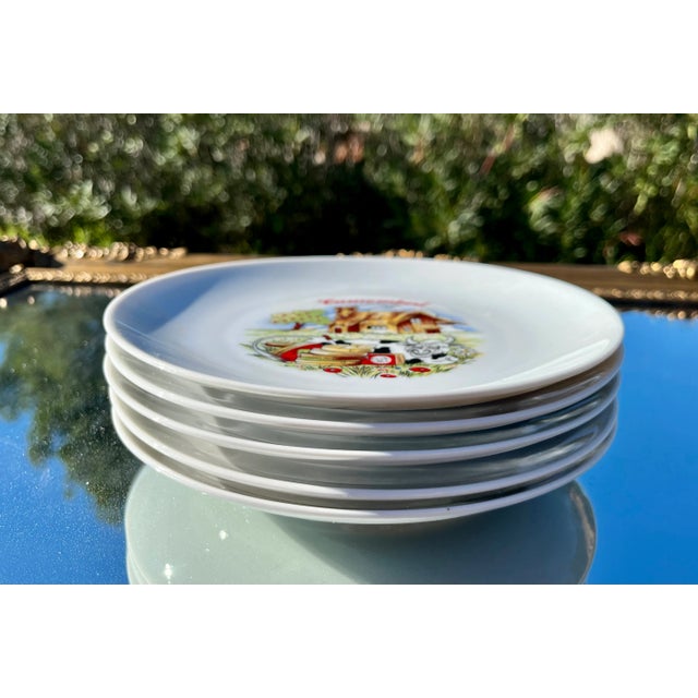 White 1970s Vintage Winterling Kitchenlomite Bavaria Porcelain Illustrated Cheese Plates- Set of 5 For Sale - Image 8 of 8
