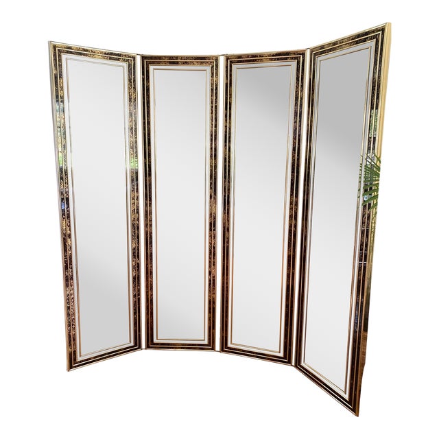 Hollywood Regency Style Adjustable Four Panel Floor Mirror Room Divider