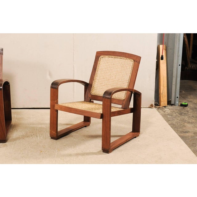 Vintage British Colonial Cane & Wood 3Piece Seating Set With Chairs