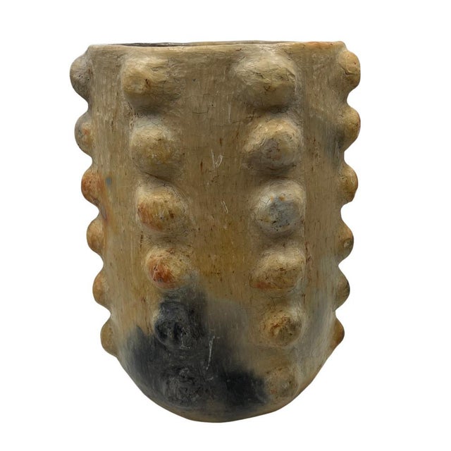 Sejnane Cylindrical Clay Bumpy Vessel - Light Large | Chairish