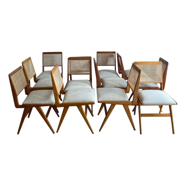 Brazilian Mid-Century Set of Six Chairs in Hardwood Faux Leather For Sale