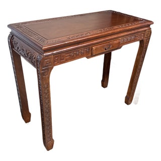Asian Carved Hardwood Writing Desk, Vintage For Sale