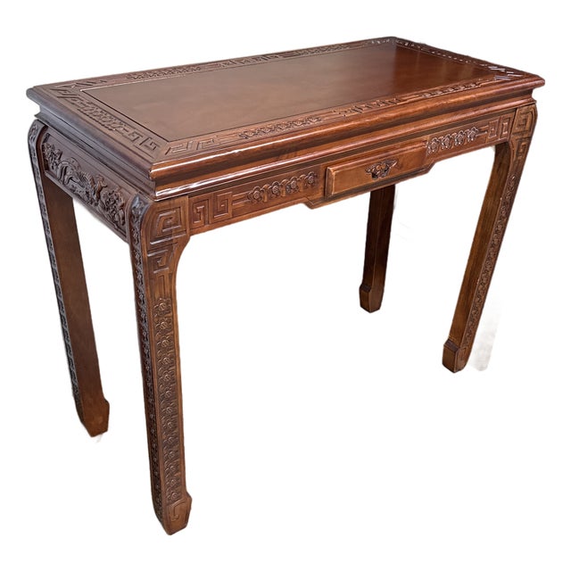 Asian Carved Hardwood Writing Desk, Vintage For Sale