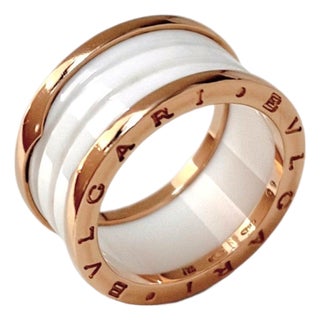 Bulgari B Zero Wide Four- Band , 18 Karat Rose Gold Loops White Eternity Band For Sale
