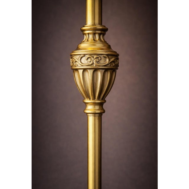Late 20th Century Late 20th Century Sunlit Brass Table Lamp With Linen Drum Shade – Tall Transitional Classic Column Form, 34” H For Sale - Image 5 of 7