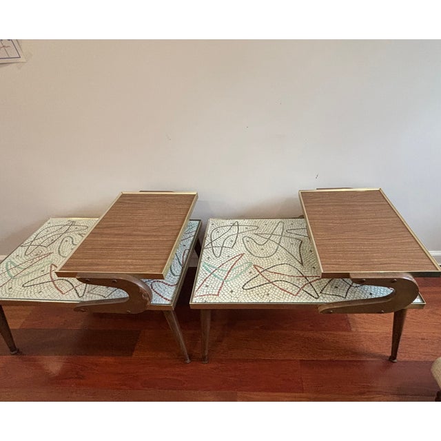 Pair of 1950s Atomic Mosaic Step-End Side Tables – Collector Set For Sale - Image 4 of 17