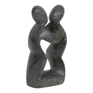 Dancing Embracing Couple Figurine Shona Stone Abstract Sculpture For Sale