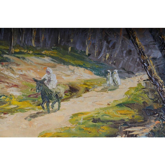 Oriental painter oil painting, signed O. Birkholz Oil on canvas. Bordered frame. View of a river landscape under palm...