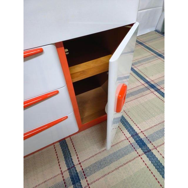 Orange Custom Painted Mid Century Modern Heywood Wakefield M593 "Encore"Buffet/Kitchen Sideboard For Sale - Image 8 of 13