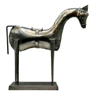 Vintage Brutalist Metal Horse Sculpture, Welded Folk Art Equestrian Decor For Sale