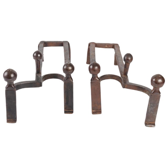 19th Century Fireplace Dogs Set in Patinated Bronze, Set of 2 For Sale