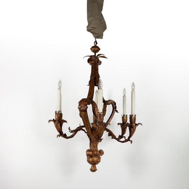 French Late 19th-Century French Gilt Tole Six-Light Chandelier, Circa 1870 For Sale - Image 3 of 10