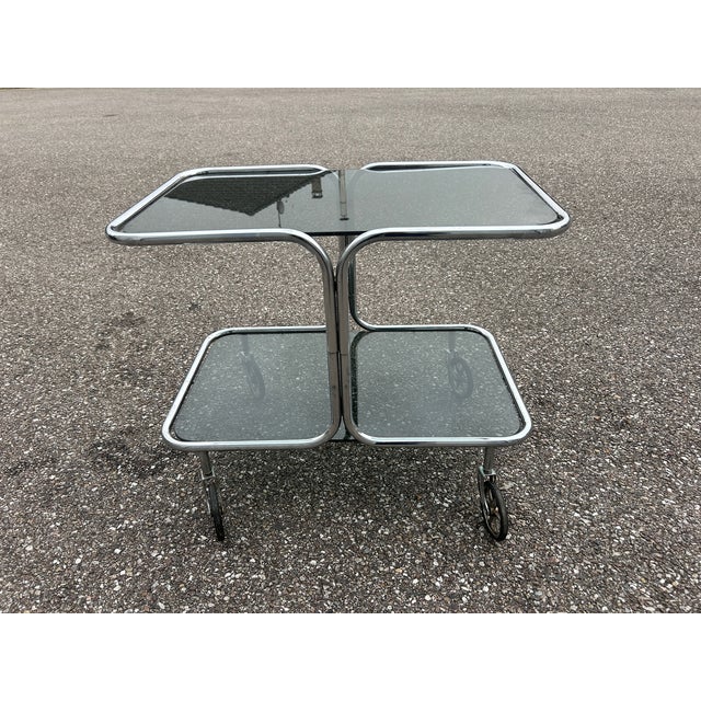 Mid-Century Modern Serving Bar Cart in Chrome and Smoked Glass, 1970s For Sale - Image 3 of 14