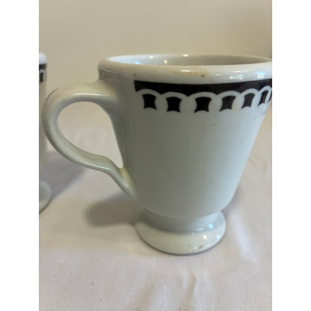 Vintage Sterling Vitrified China Black Rimmed Pedestal Mugs, Set of 2, Restaurant Ware For Sale - Image 9 of 12