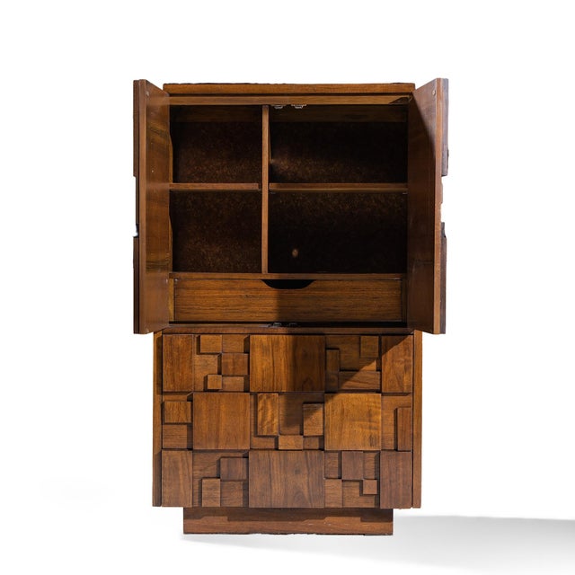Lane Staccato Brutalist Mid Century Walnut Armoire Dresser For Sale In Chicago - Image 6 of 9