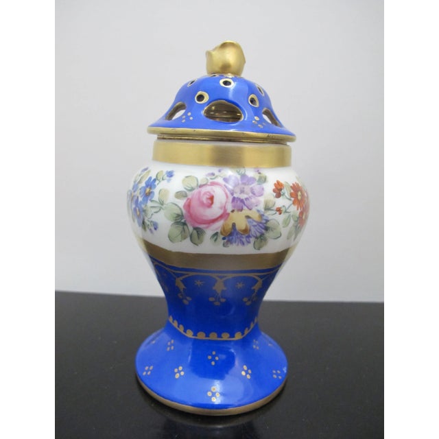 Sevres French Hand Painted Floral Porcelain Gilt Cobalt Blue Perfume Burner For Sale - Image 4 of 10