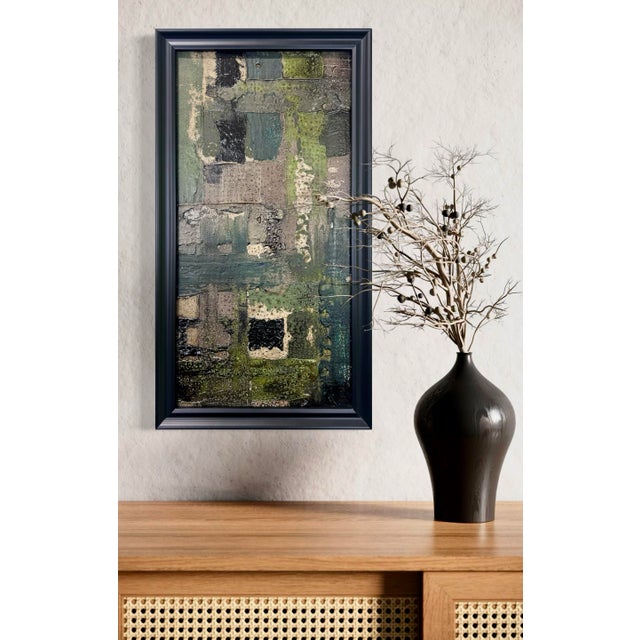 This original mixed-media abstract painting by J. Kent Martin is inspired by aerial views of farmland and the ordered...