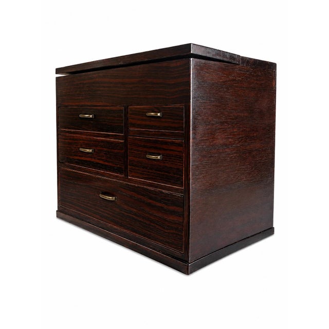 1950s Mid 20th Century Japanese Kurogaki Black Persimmon Haribako Sewing Chest For Sale - Image 5 of 7