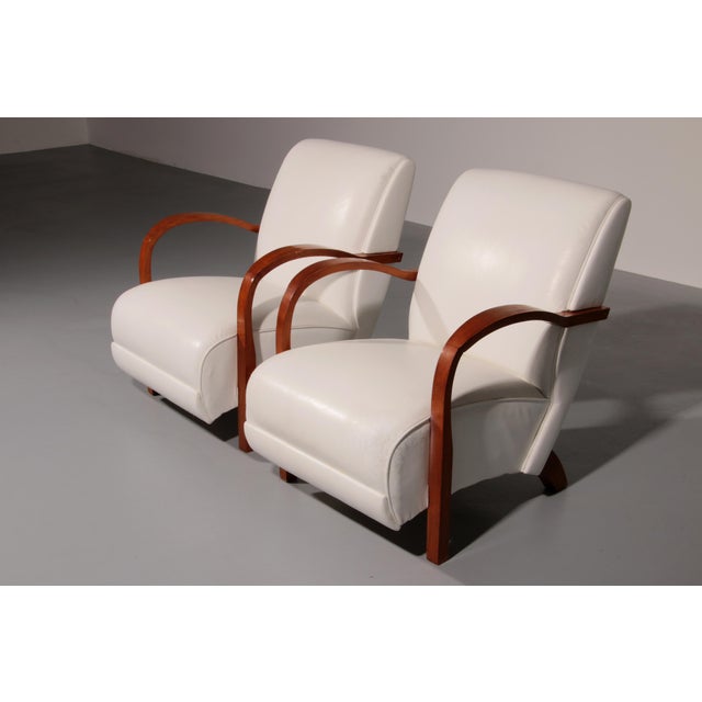 Vintage Art Deco Lounge Chairs in White Leather, 1950s, Set of 2 For Sale - Image 3 of 14